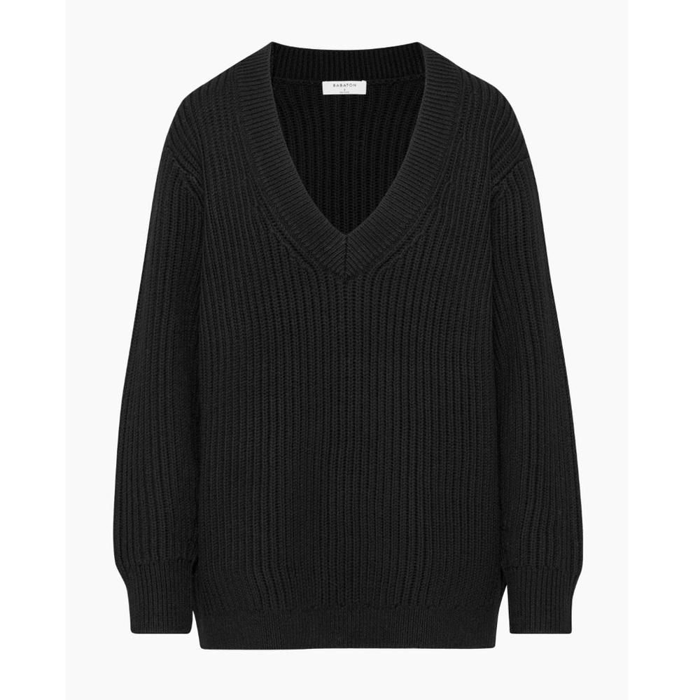 Aritzia Long V-Neck 100% Merino Wool Sweater Black Size Small New with Tags